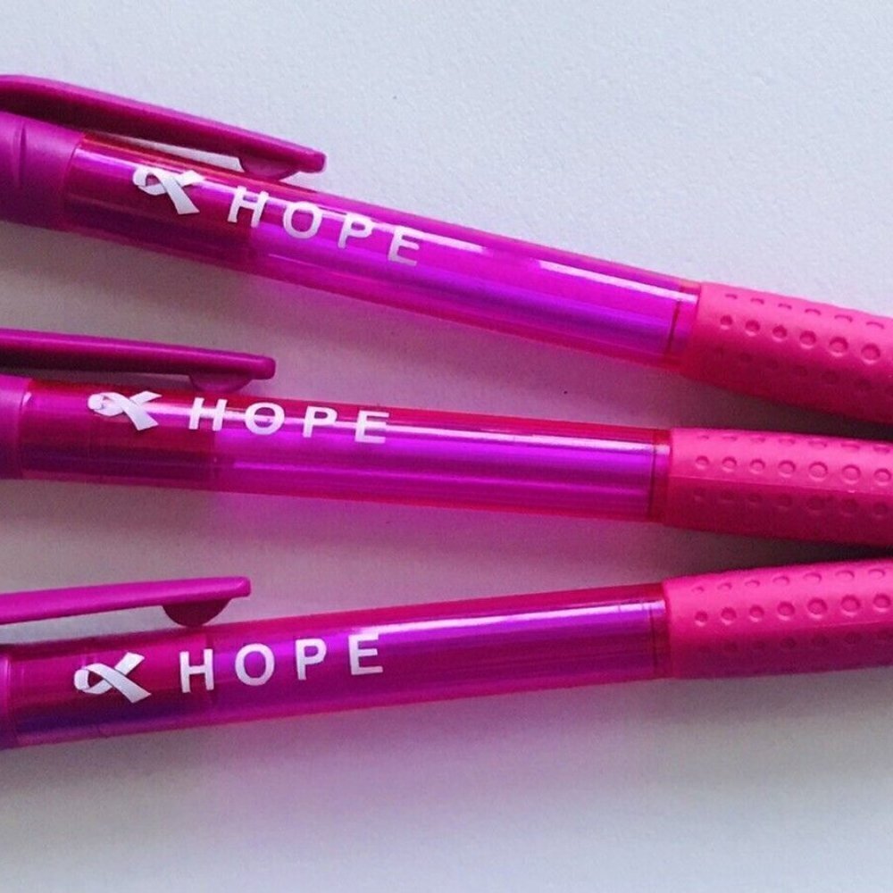 3 Pink Ribbon Breast Cancer Awareness Click Pens with Rubber Grip